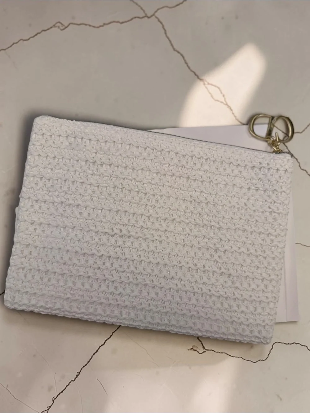 AUTHENTIC GWP Dior White Crochet Pouch with Gold Embroidered logo